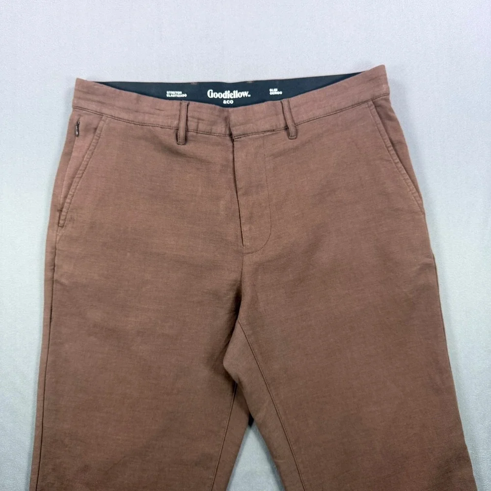 Goodfellow & Co Mens 32x30 Brown Cotton Blend Slim Fit Chino Stretch Casual Pant